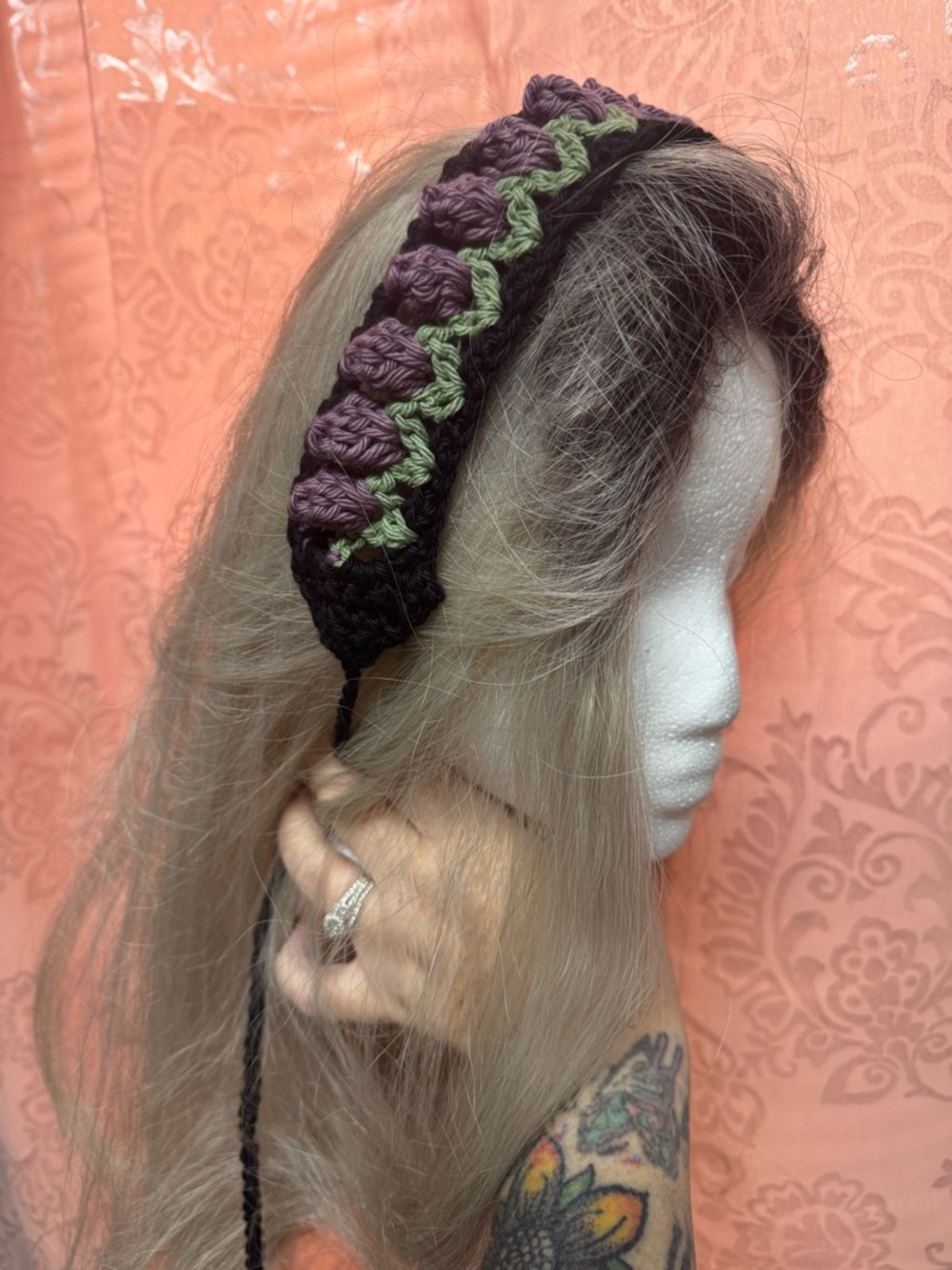 Hand Crafted Purple and Green Crochet Headband